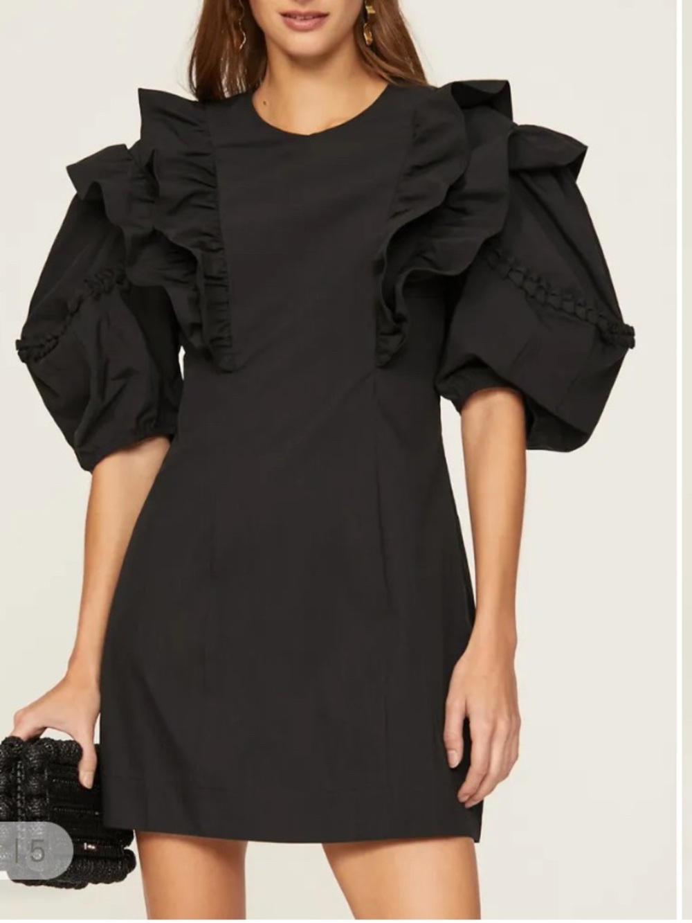 Rhode Varja Mini Dress Black Structured Ruffled Puff Sleeves Cocktail Party